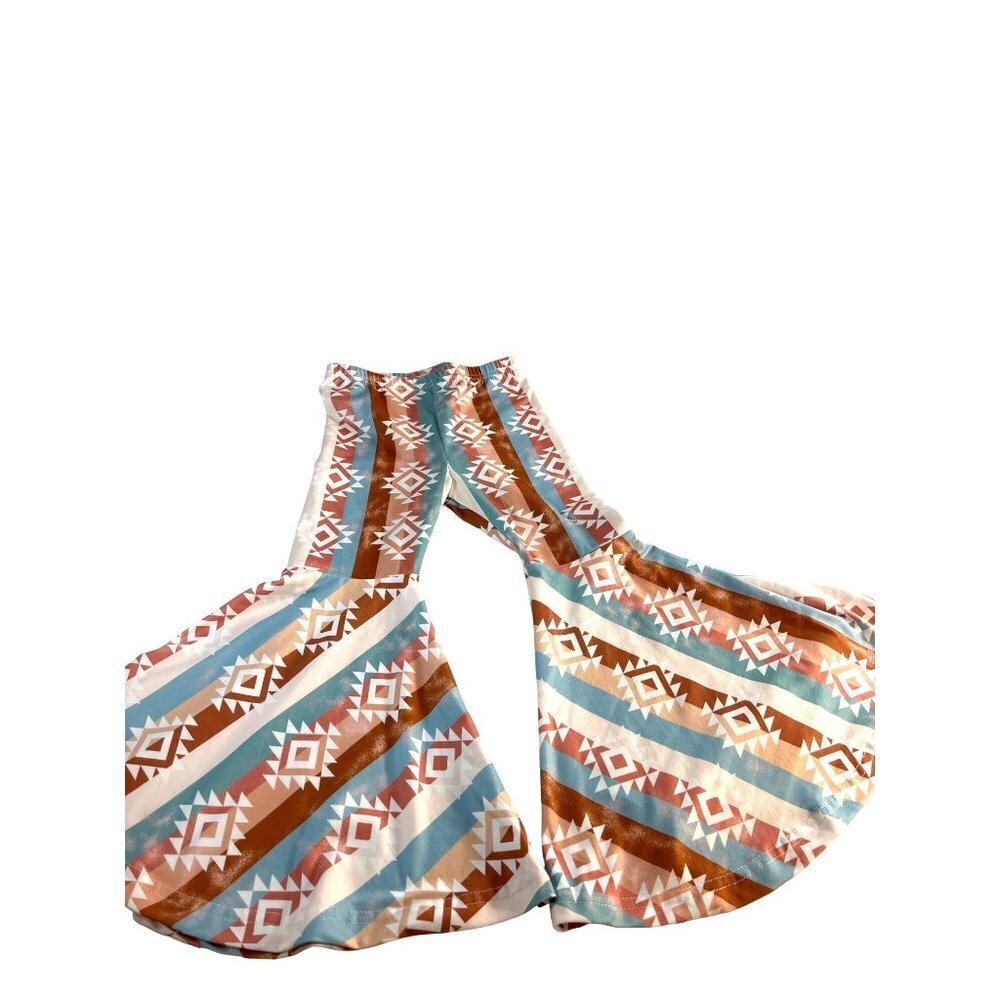 Toddler Girls Bell Bottom Pants Southwestern Print Multicolored Cream Brown Blue